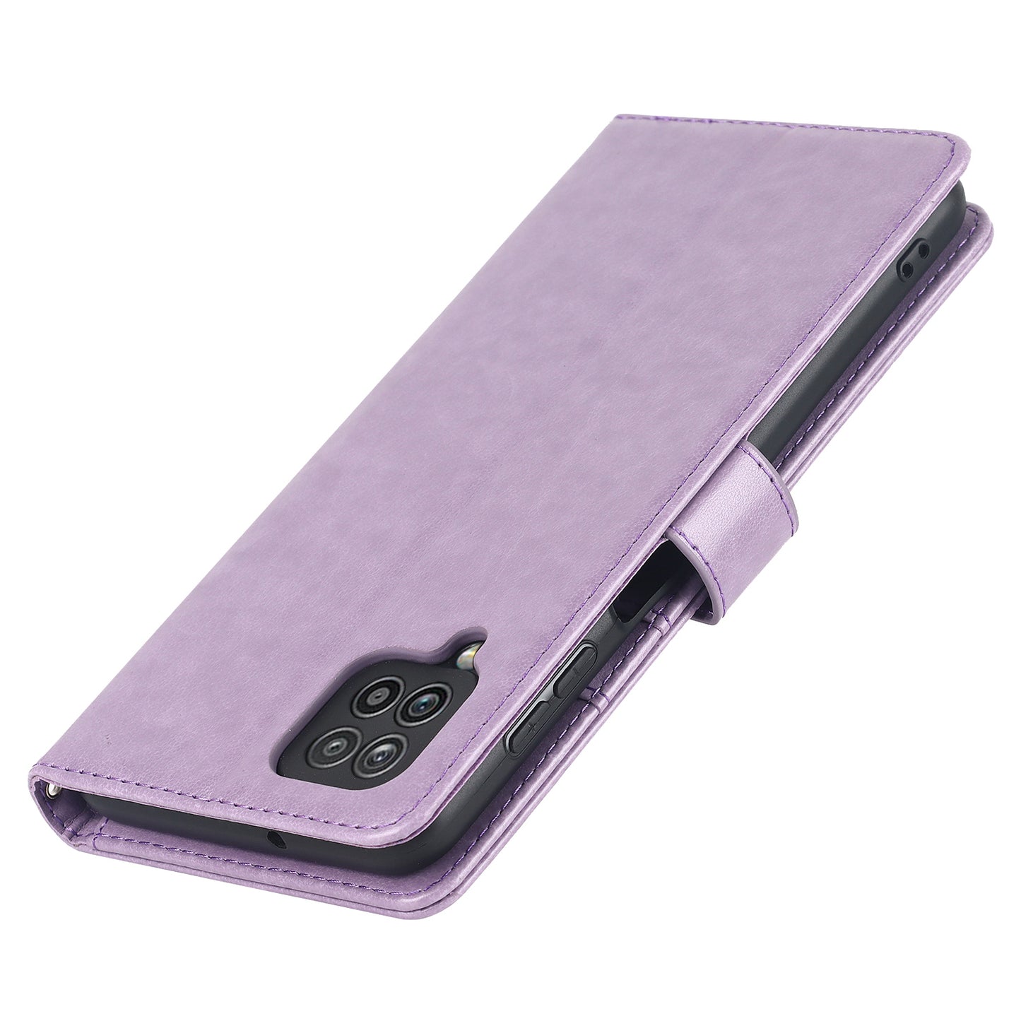 For Samsung Galaxy A12 R61 Texture Felled Seam PU Leather + TPU Stand Phone Case Pattern Imprinted Wallet Cover
