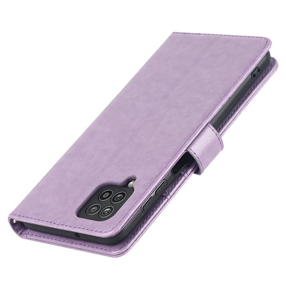 For Samsung Galaxy A12 R61 Texture Felled Seam PU Leather + TPU Stand Phone Case Pattern Imprinted Wallet Cover