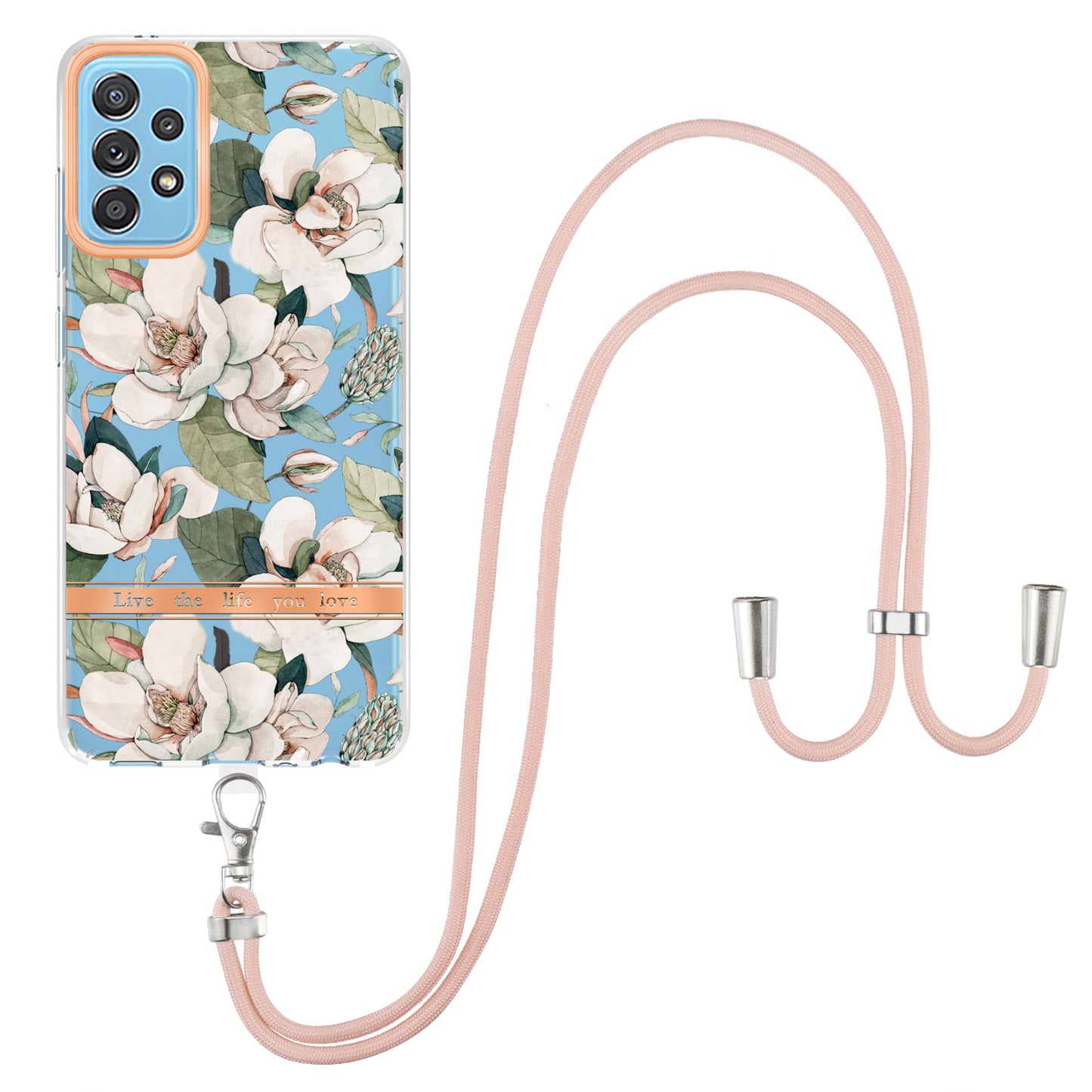 For Samsung Galaxy A52 4G/5G/A52s 5G YB IMD-9 Series Flower Design IMD IML TPU Case Electroplating Protective Phone Cover with Lanyard