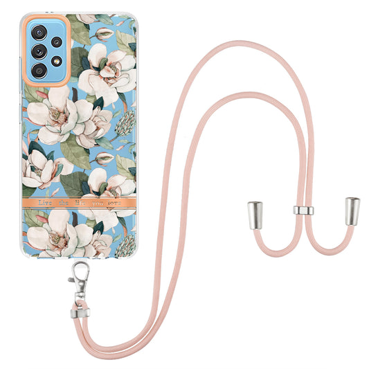For Samsung Galaxy A52 4G/5G/A52s 5G YB IMD-9 Series Flower Design IMD IML TPU Case Electroplating Protective Phone Cover with Lanyard