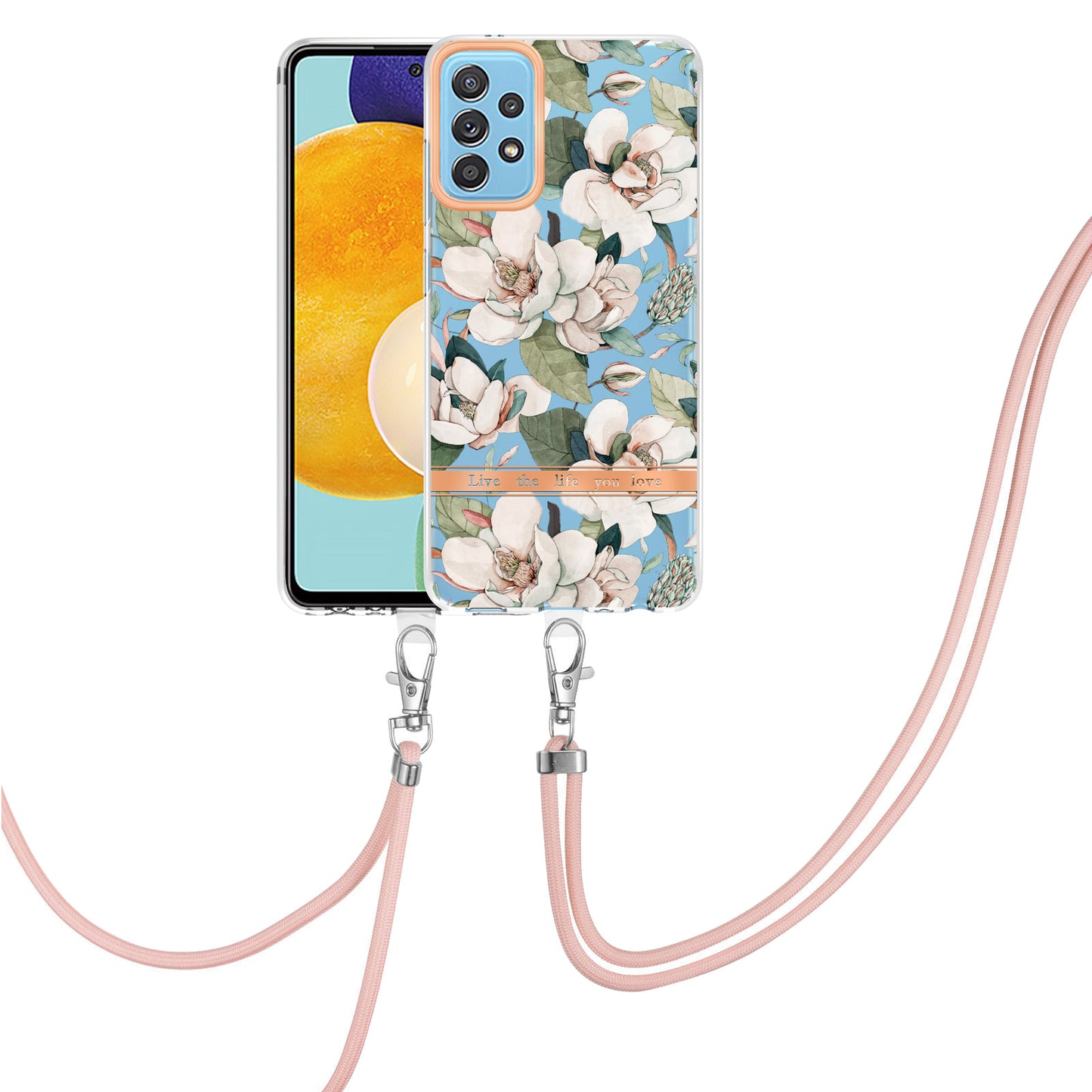 For Samsung Galaxy A52 4G/5G/A52s 5G YB IMD-9 Series Flower Design IMD IML TPU Case Electroplating Protective Phone Cover with Lanyard