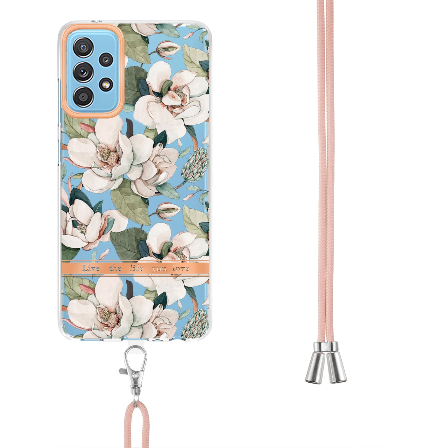 For Samsung Galaxy A52 4G/5G/A52s 5G YB IMD-9 Series Flower Design IMD IML TPU Case Electroplating Protective Phone Cover with Lanyard