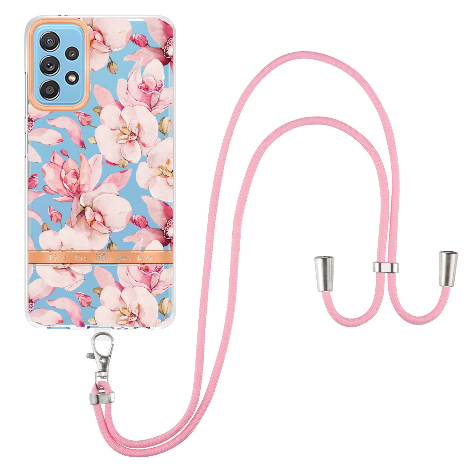 For Samsung Galaxy A52 4G/5G/A52s 5G YB IMD-9 Series Flower Design IMD IML TPU Case Electroplating Protective Phone Cover with Lanyard