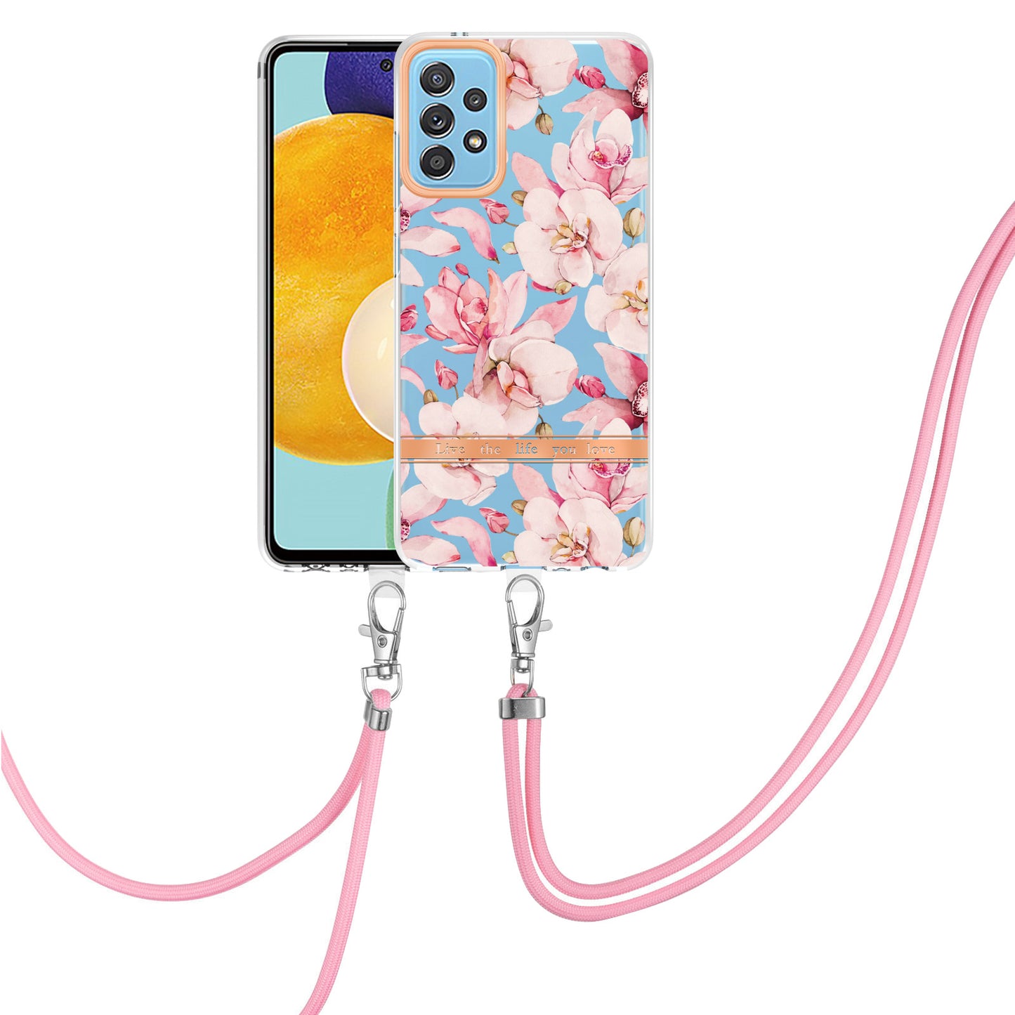 For Samsung Galaxy A52 4G/5G/A52s 5G YB IMD-9 Series Flower Design IMD IML TPU Case Electroplating Protective Phone Cover with Lanyard