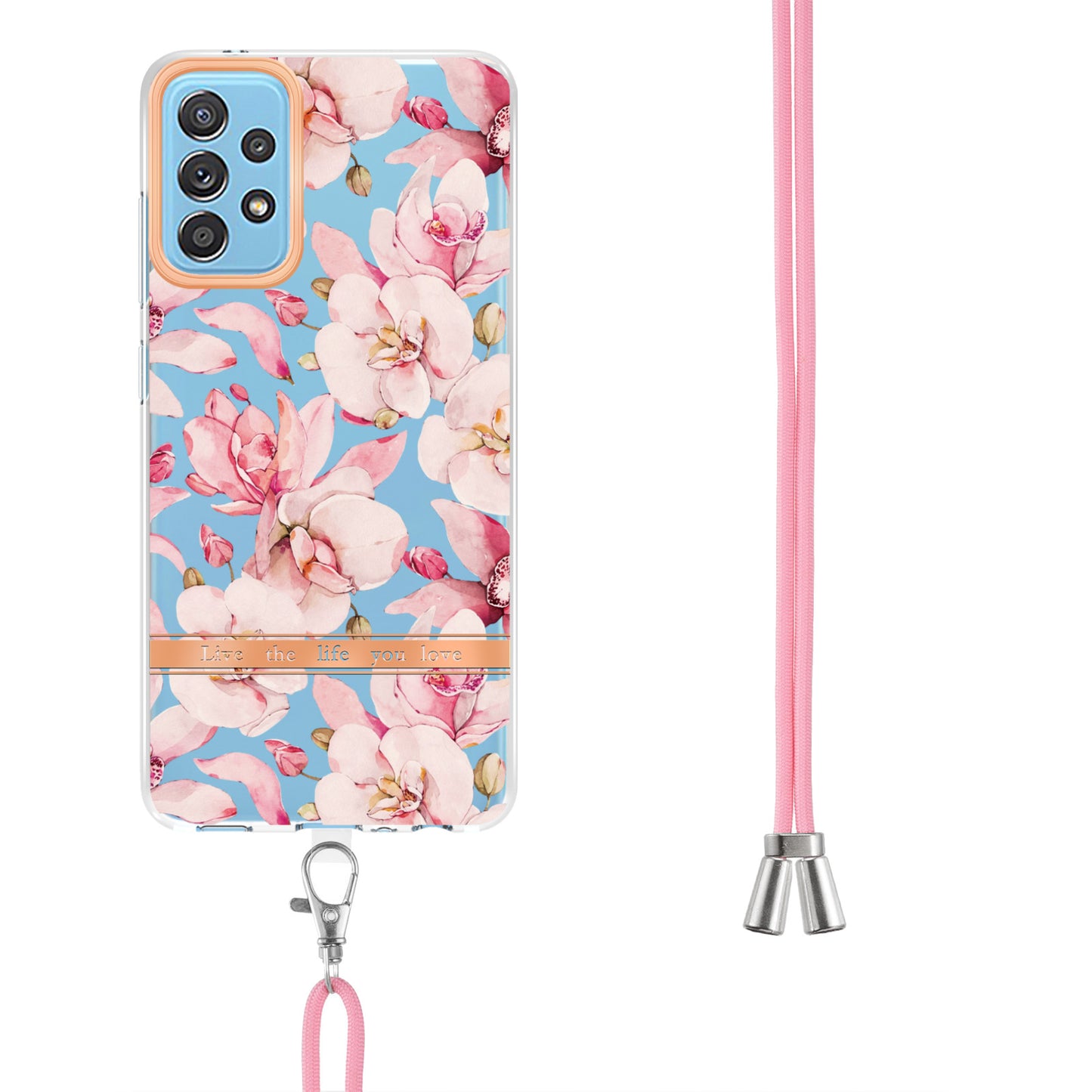 For Samsung Galaxy A52 4G/5G/A52s 5G YB IMD-9 Series Flower Design IMD IML TPU Case Electroplating Protective Phone Cover with Lanyard