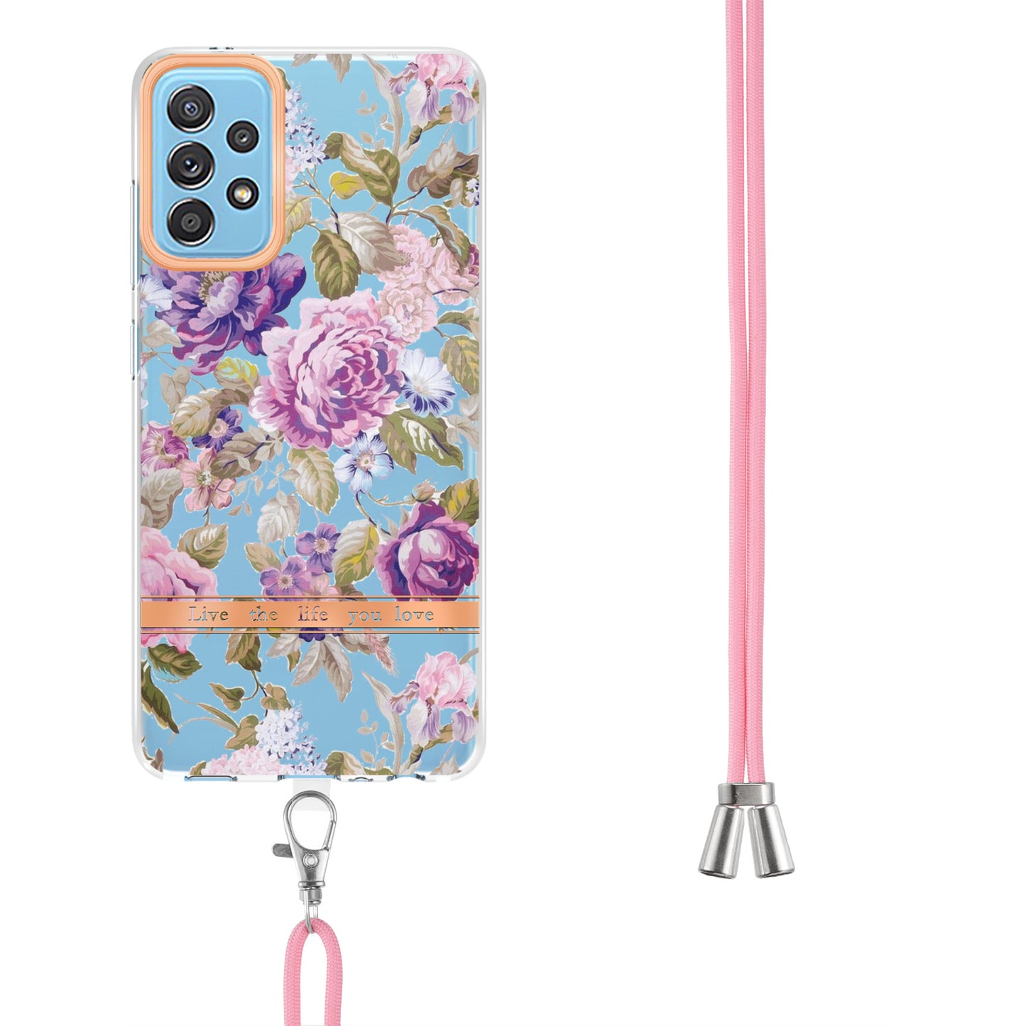 For Samsung Galaxy A52 4G/5G/A52s 5G YB IMD-9 Series Flower Design IMD IML TPU Case Electroplating Protective Phone Cover with Lanyard