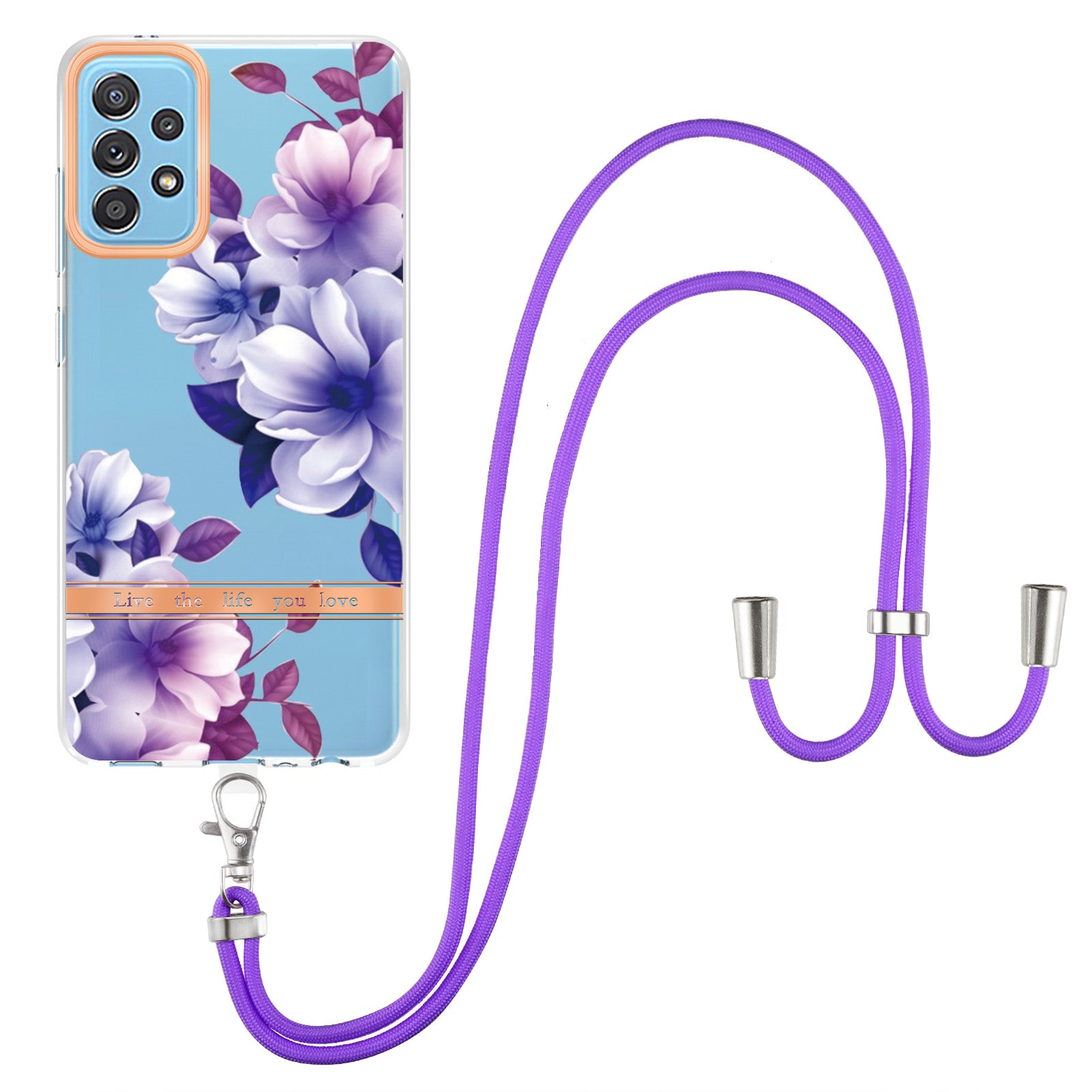 For Samsung Galaxy A52 4G/5G/A52s 5G YB IMD-9 Series Flower Design IMD IML TPU Case Electroplating Protective Phone Cover with Lanyard