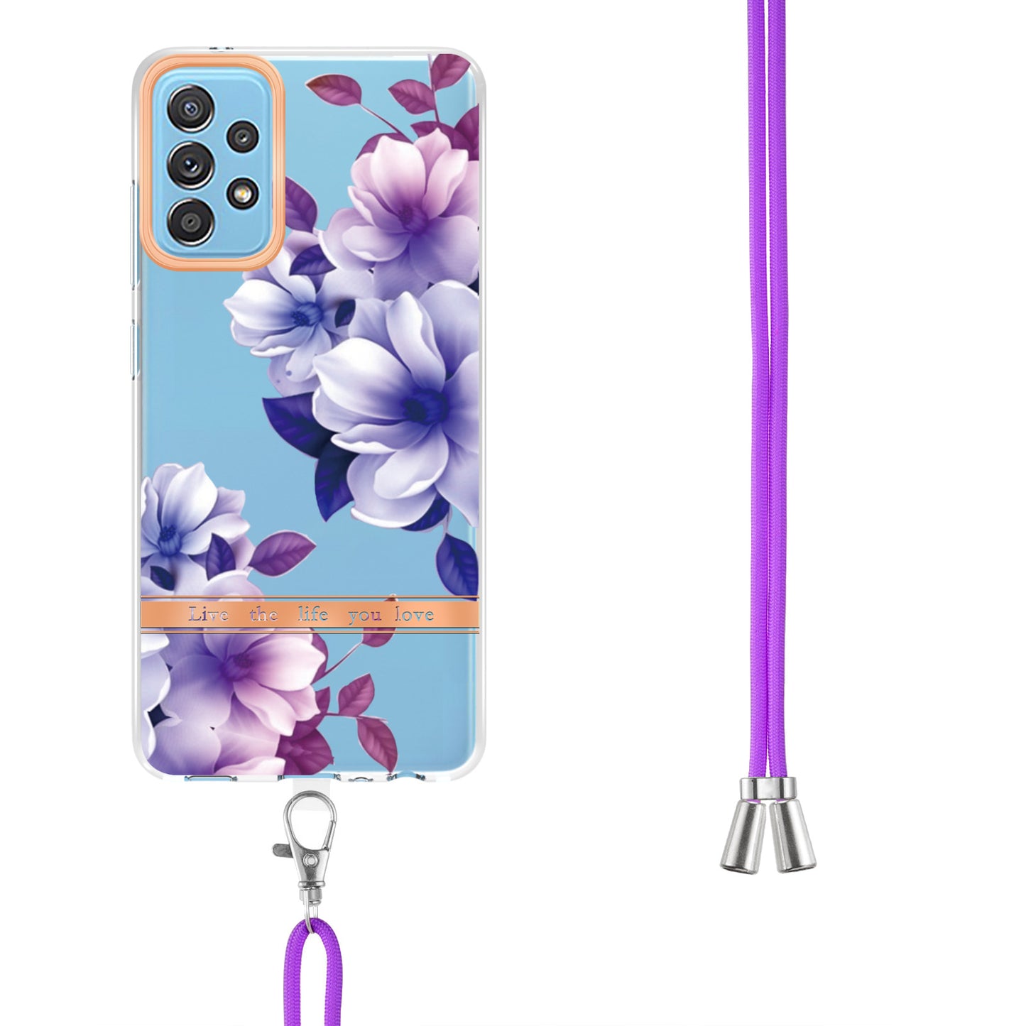 For Samsung Galaxy A52 4G/5G/A52s 5G YB IMD-9 Series Flower Design IMD IML TPU Case Electroplating Protective Phone Cover with Lanyard