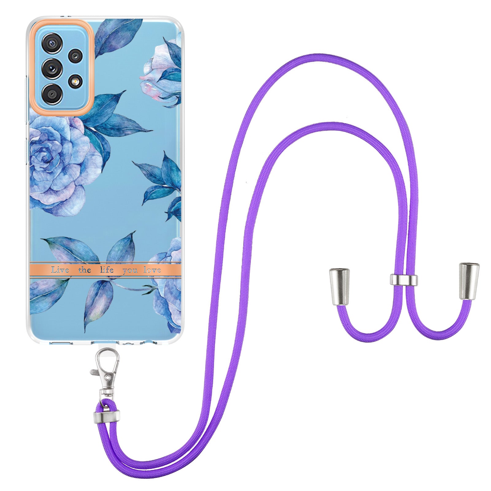 For Samsung Galaxy A52 4G/5G/A52s 5G YB IMD-9 Series Flower Design IMD IML TPU Case Electroplating Protective Phone Cover with Lanyard