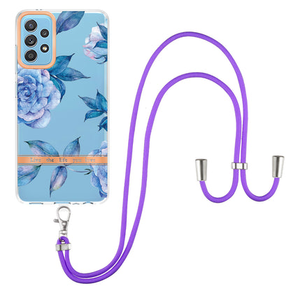 For Samsung Galaxy A52 4G/5G/A52s 5G YB IMD-9 Series Flower Design IMD IML TPU Case Electroplating Protective Phone Cover with Lanyard
