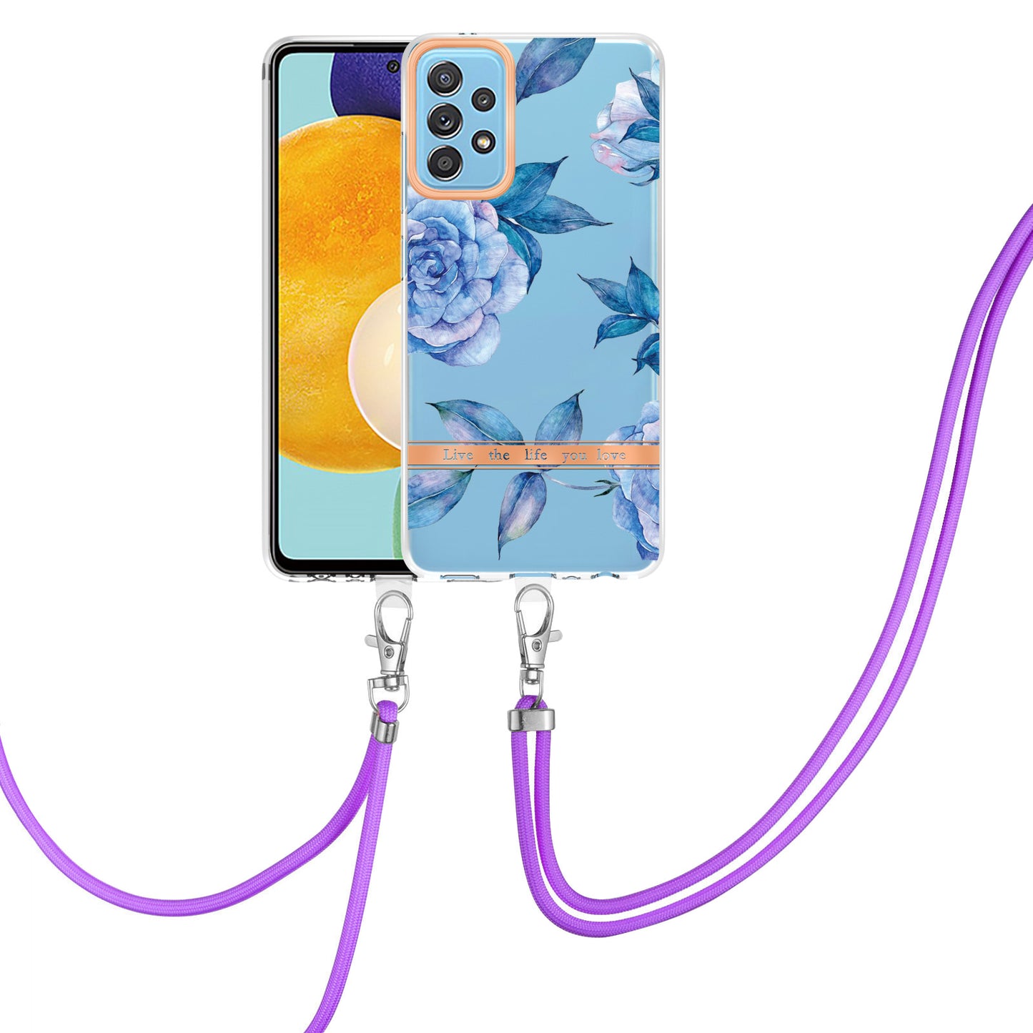 For Samsung Galaxy A52 4G/5G/A52s 5G YB IMD-9 Series Flower Design IMD IML TPU Case Electroplating Protective Phone Cover with Lanyard