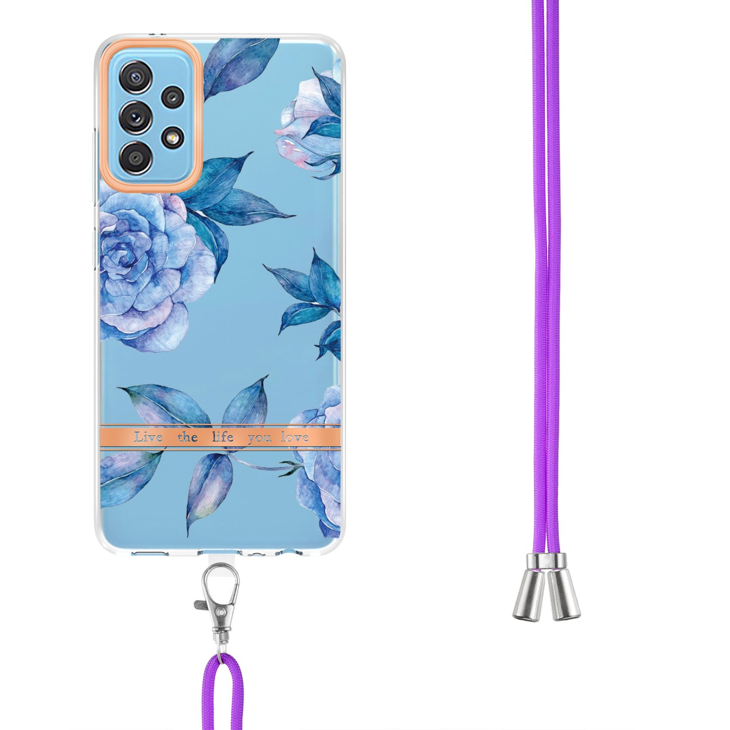For Samsung Galaxy A52 4G/5G/A52s 5G YB IMD-9 Series Flower Design IMD IML TPU Case Electroplating Protective Phone Cover with Lanyard