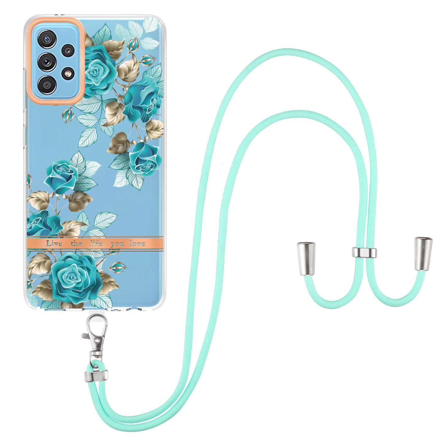 For Samsung Galaxy A52 4G/5G/A52s 5G YB IMD-9 Series Flower Design IMD IML TPU Case Electroplating Protective Phone Cover with Lanyard