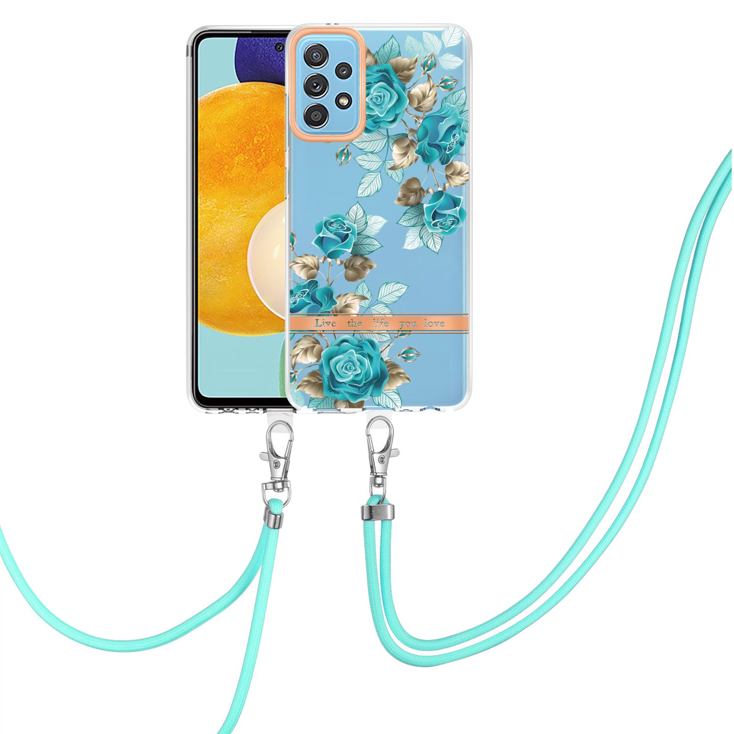 For Samsung Galaxy A52 4G/5G/A52s 5G YB IMD-9 Series Flower Design IMD IML TPU Case Electroplating Protective Phone Cover with Lanyard