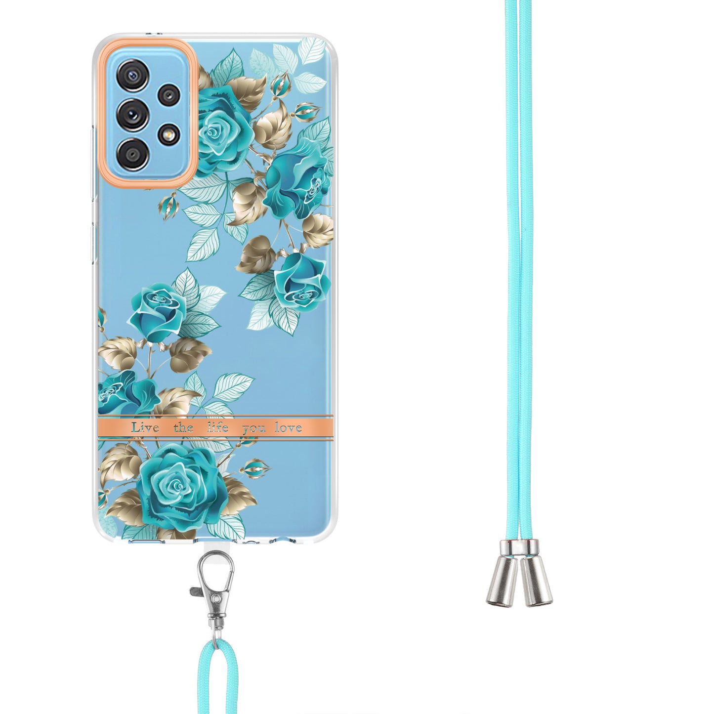 For Samsung Galaxy A52 4G/5G/A52s 5G YB IMD-9 Series Flower Design IMD IML TPU Case Electroplating Protective Phone Cover with Lanyard