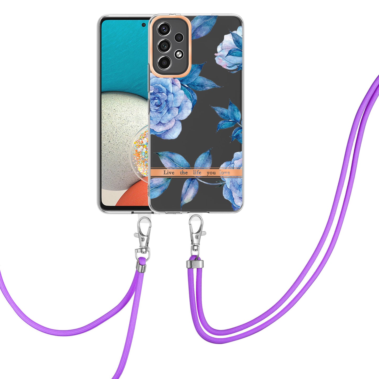 YB IMD-9 Series Flower Pattern Electroplating TPU Case for Samsung Galaxy A53 5G, IMD IML Anti-scratch Phone Cover with Lanyard