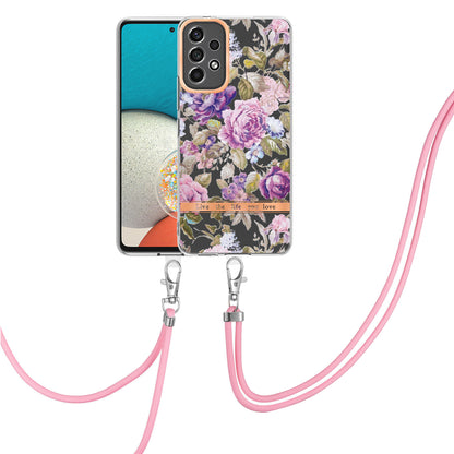 YB IMD-9 Series Flower Pattern Electroplating TPU Case for Samsung Galaxy A53 5G, IMD IML Anti-scratch Phone Cover with Lanyard