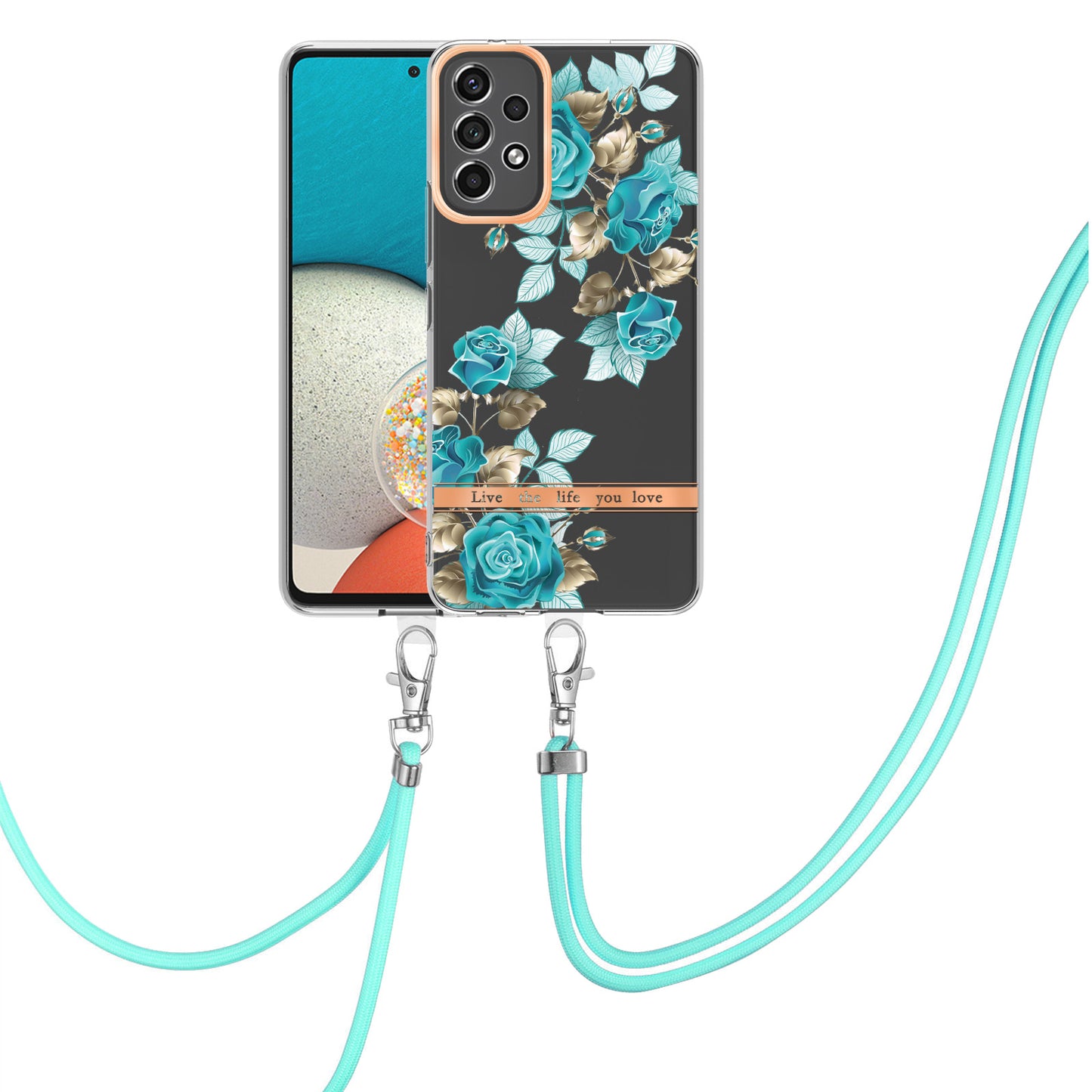 YB IMD-9 Series Flower Pattern Electroplating TPU Case for Samsung Galaxy A53 5G, IMD IML Anti-scratch Phone Cover with Lanyard