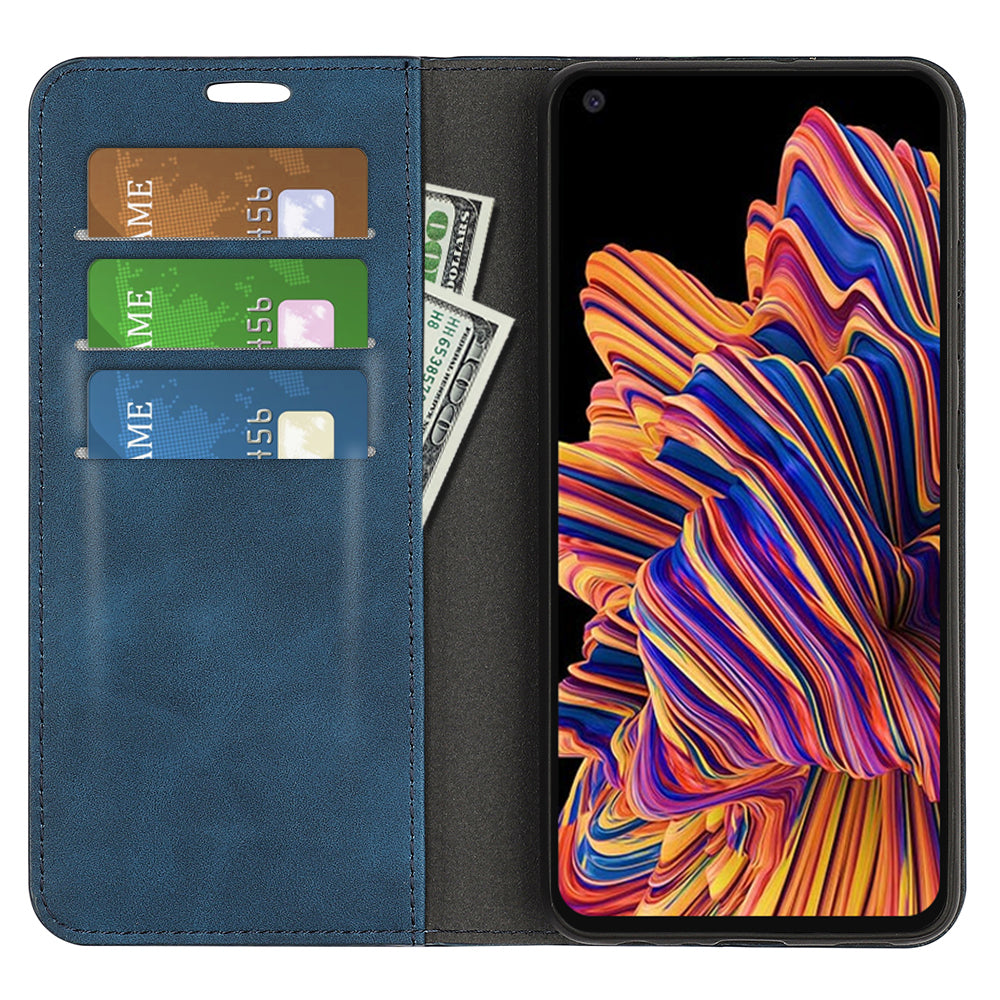 For Samsung Galaxy Xcover Pro PU Leather Attached TPU Inner Case Stand Function Magnetic Auto-absorbed Skin Touch Flip Wallet Phone Cover