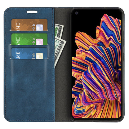 For Samsung Galaxy Xcover Pro PU Leather Attached TPU Inner Case Stand Function Magnetic Auto-absorbed Skin Touch Flip Wallet Phone Cover