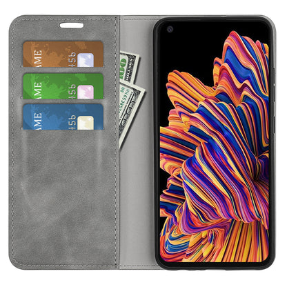 For Samsung Galaxy Xcover Pro PU Leather Attached TPU Inner Case Stand Function Magnetic Auto-absorbed Skin Touch Flip Wallet Phone Cover