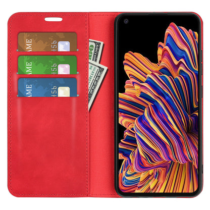 For Samsung Galaxy Xcover Pro PU Leather Attached TPU Inner Case Stand Function Magnetic Auto-absorbed Skin Touch Flip Wallet Phone Cover