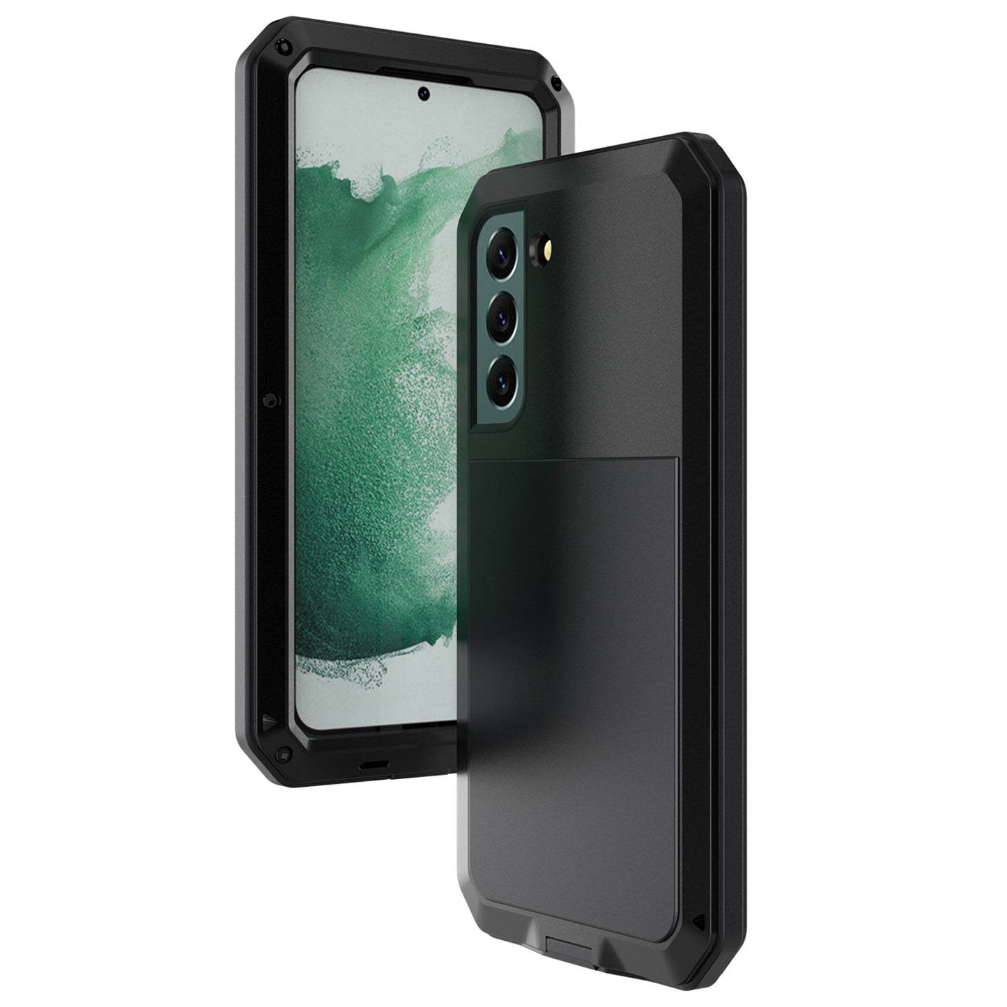 Silicone Metal Hybrid Phone Case for Samsung Galaxy S21 FE 5G/S21 Fan Edition, Tempered Glass Anti-Dust Plug Design Phone Accessory