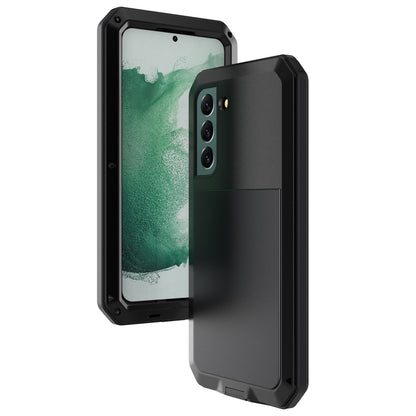 Silicone Metal Hybrid Phone Case for Samsung Galaxy S21 FE 5G/S21 Fan Edition, Tempered Glass Anti-Dust Plug Design Phone Accessory