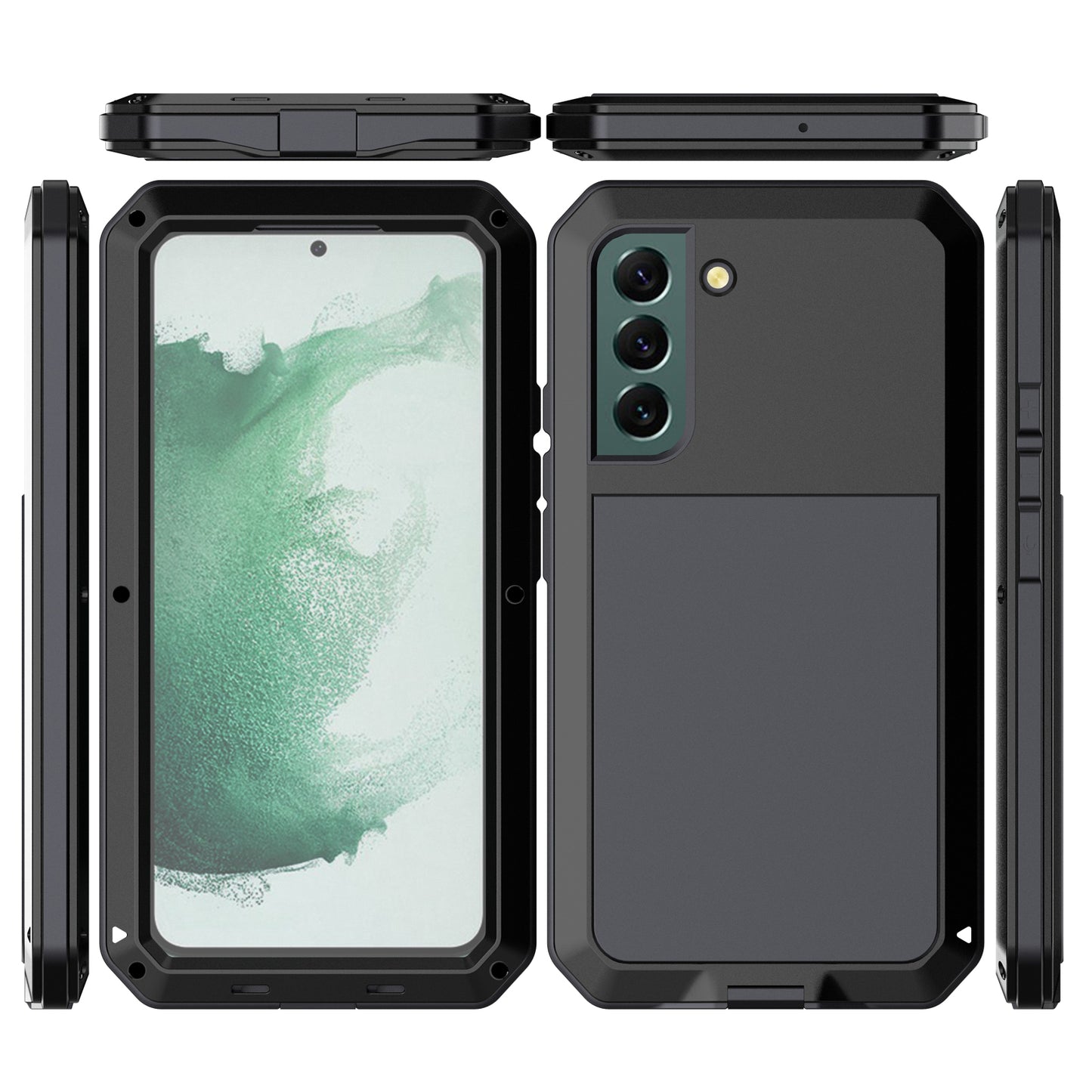 Silicone Metal Hybrid Phone Case for Samsung Galaxy S21 FE 5G/S21 Fan Edition, Tempered Glass Anti-Dust Plug Design Phone Accessory