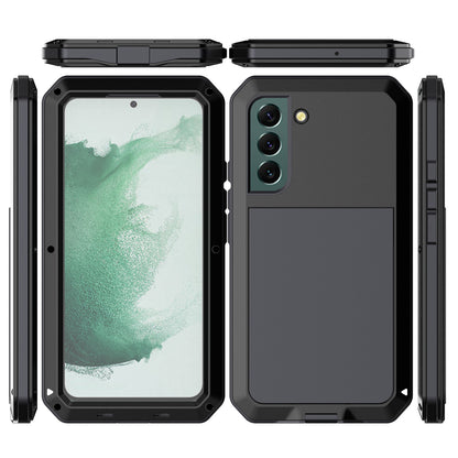 Silicone Metal Hybrid Phone Case for Samsung Galaxy S21 FE 5G/S21 Fan Edition, Tempered Glass Anti-Dust Plug Design Phone Accessory