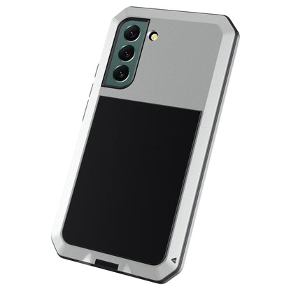 Silicone Metal Hybrid Phone Case for Samsung Galaxy S21 FE 5G/S21 Fan Edition, Tempered Glass Anti-Dust Plug Design Phone Accessory