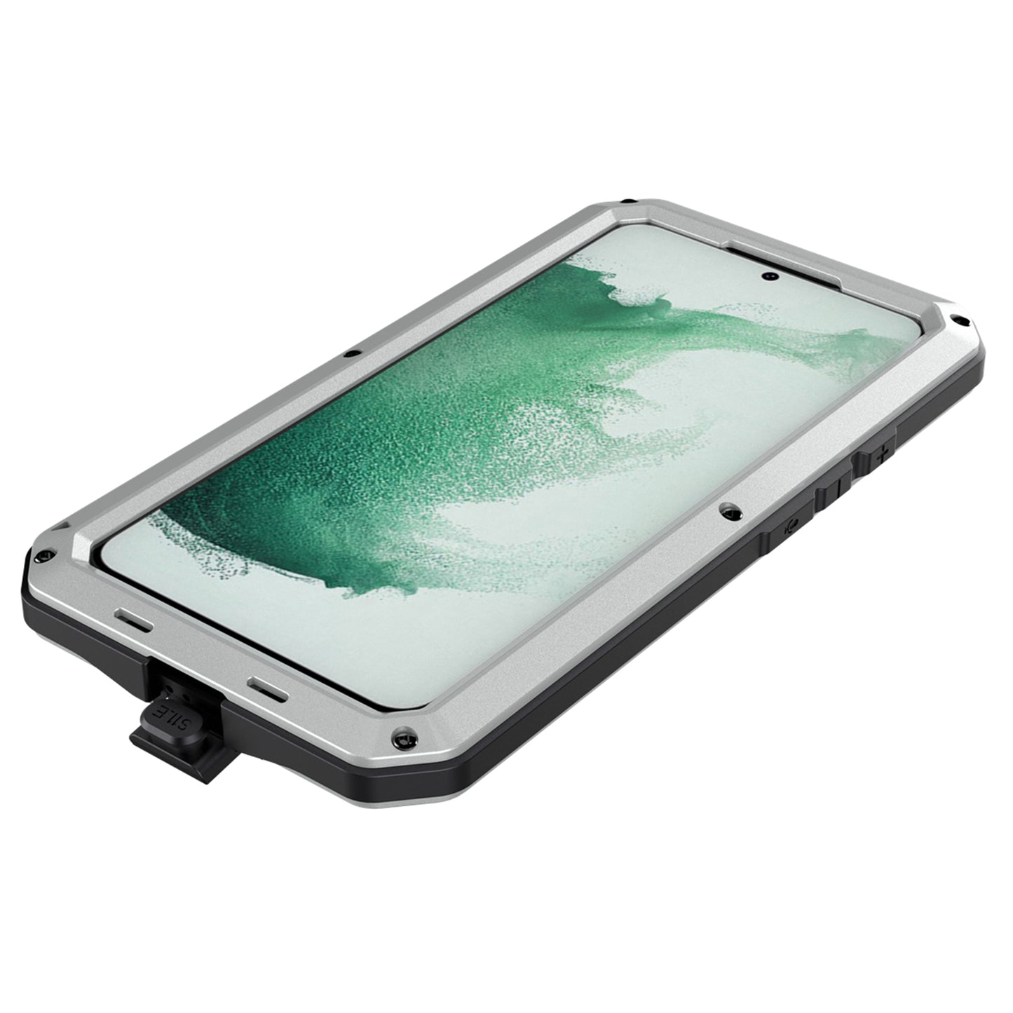 Silicone Metal Hybrid Phone Case for Samsung Galaxy S21 FE 5G/S21 Fan Edition, Tempered Glass Anti-Dust Plug Design Phone Accessory