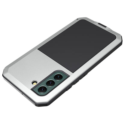 Silicone Metal Hybrid Phone Case for Samsung Galaxy S21 FE 5G/S21 Fan Edition, Tempered Glass Anti-Dust Plug Design Phone Accessory