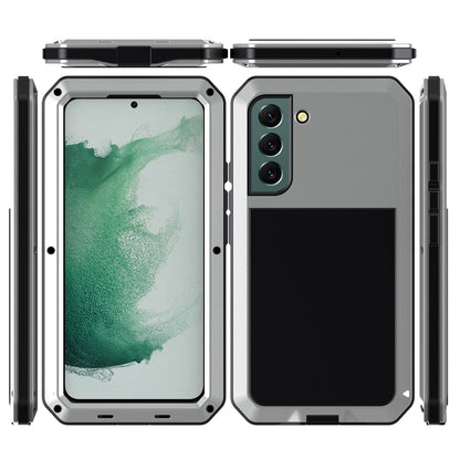 Silicone Metal Hybrid Phone Case for Samsung Galaxy S21 FE 5G/S21 Fan Edition, Tempered Glass Anti-Dust Plug Design Phone Accessory