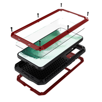 Silicone Metal Hybrid Phone Case for Samsung Galaxy S21 FE 5G/S21 Fan Edition, Tempered Glass Anti-Dust Plug Design Phone Accessory