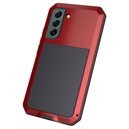 Silicone Metal Hybrid Phone Case for Samsung Galaxy S21 FE 5G/S21 Fan Edition, Tempered Glass Anti-Dust Plug Design Phone Accessory