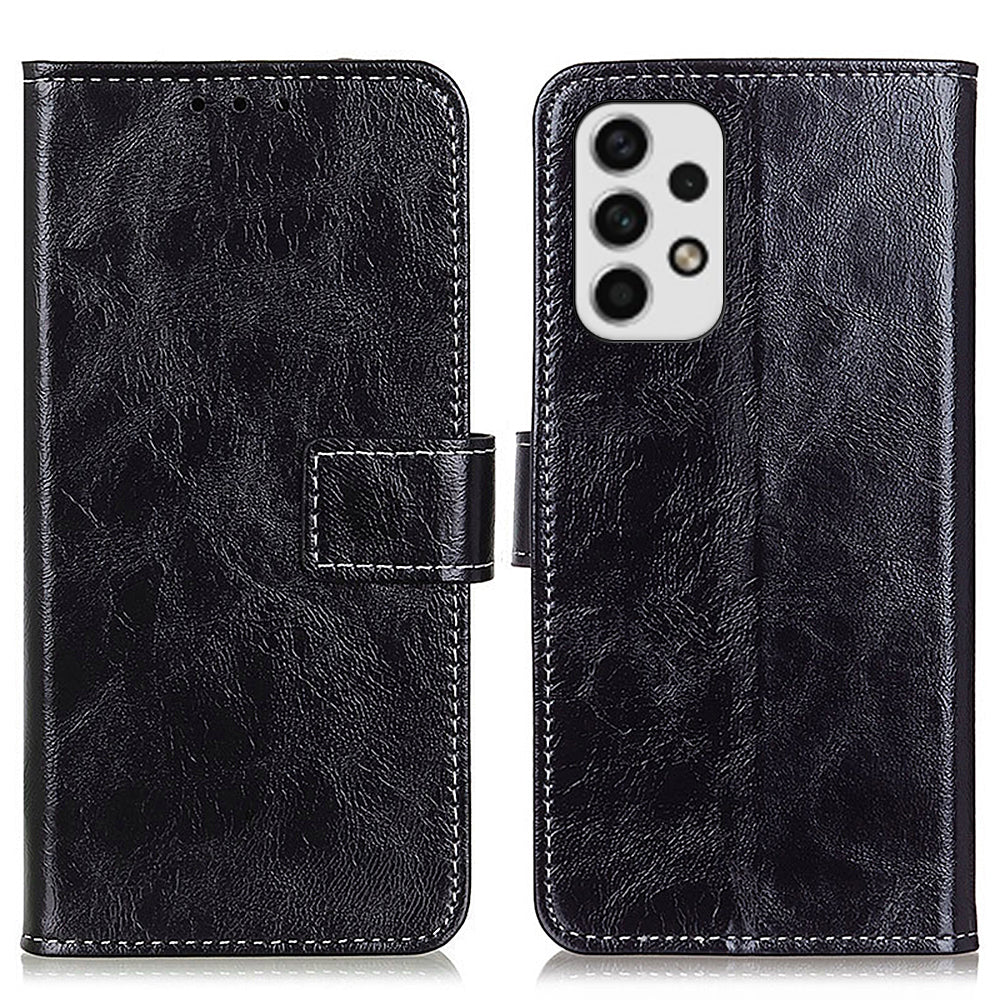 Retro Style Crazy Horse Texture Leather Case for Samsung Galaxy A23 4G (165.4 x 76.9 x 8.4mm)/(165.4 x 76.9 x 8.4mm), Folio Flip Wallet Stand Design Phone Case Cover Accessory