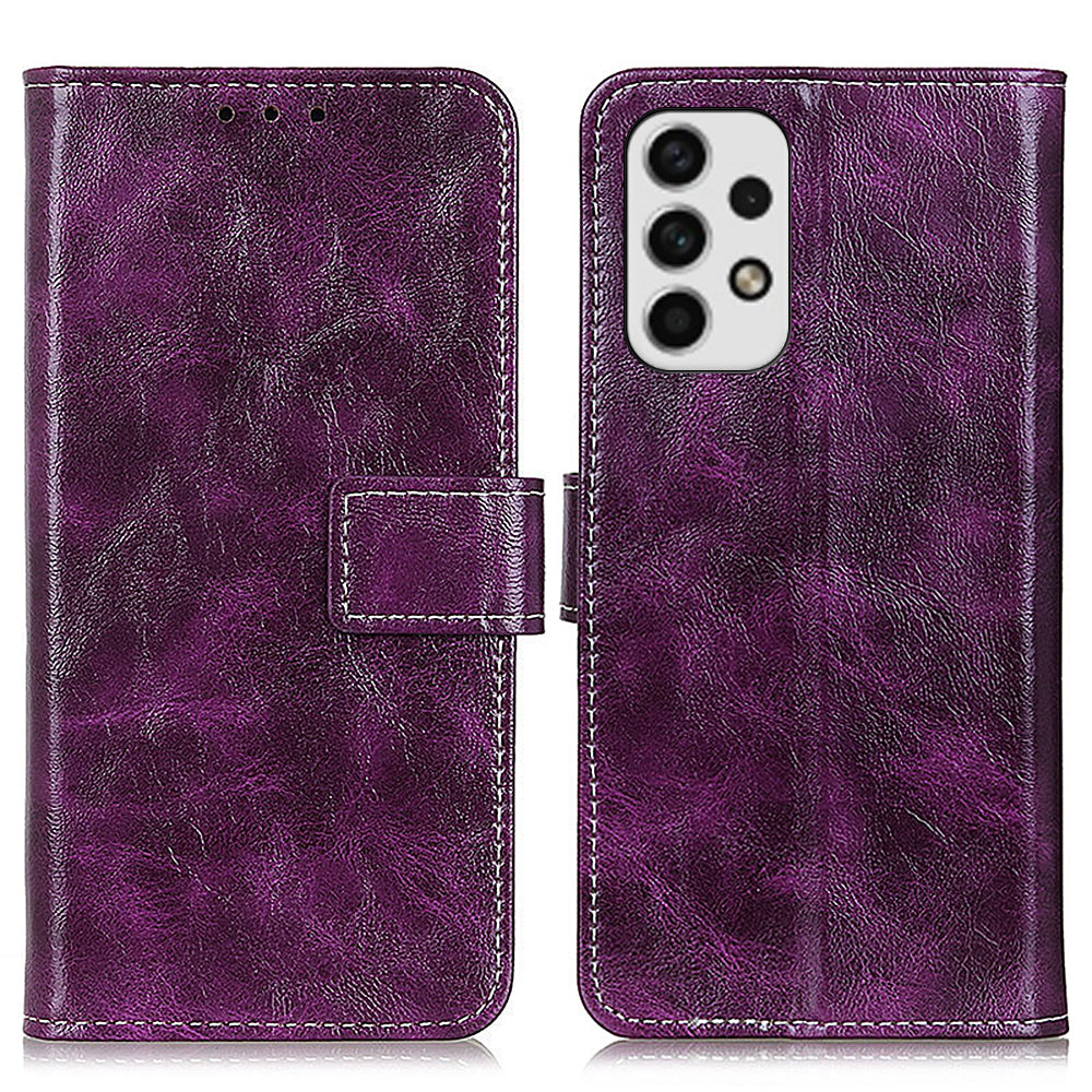 Retro Style Crazy Horse Texture Leather Case for Samsung Galaxy A23 4G (165.4 x 76.9 x 8.4mm)/(165.4 x 76.9 x 8.4mm), Folio Flip Wallet Stand Design Phone Case Cover Accessory