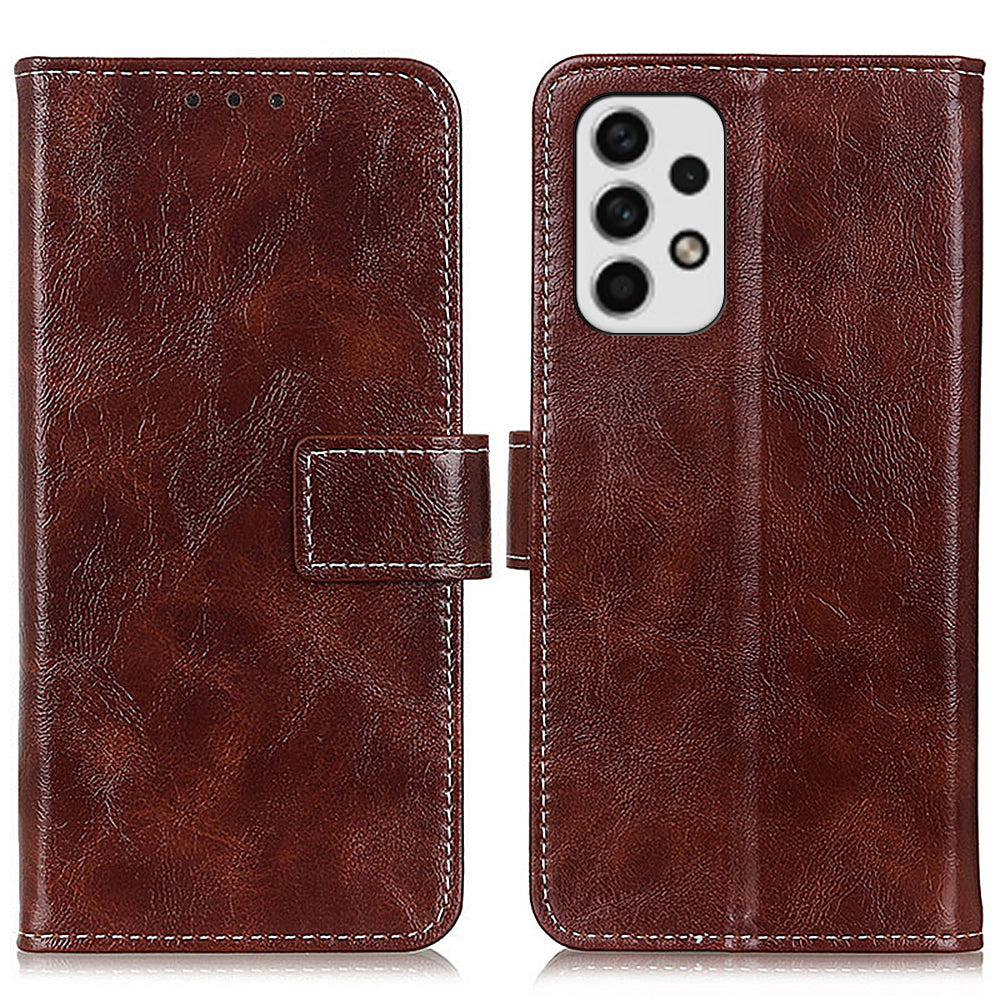 Retro Style Crazy Horse Texture Leather Case for Samsung Galaxy A23 4G (165.4 x 76.9 x 8.4mm)/(165.4 x 76.9 x 8.4mm), Folio Flip Wallet Stand Design Phone Case Cover Accessory