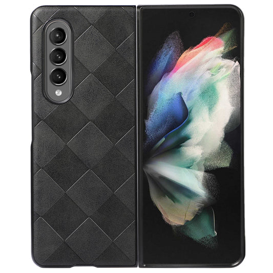 Grid Texture Phone Case for Samsung Galaxy Z Fold3 5G, PU Leather Coated PC + TPU Hybrid Cover Shell