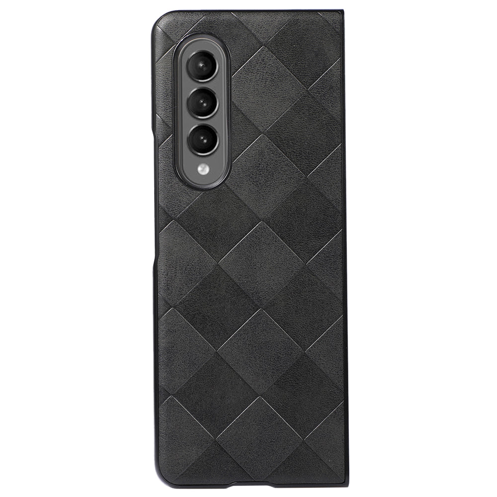Grid Texture Phone Case for Samsung Galaxy Z Fold3 5G, PU Leather Coated PC + TPU Hybrid Cover Shell