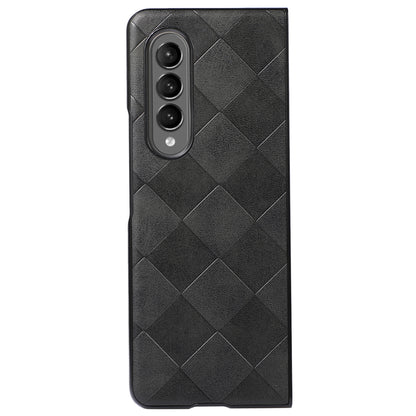Grid Texture Phone Case for Samsung Galaxy Z Fold3 5G, PU Leather Coated PC + TPU Hybrid Cover Shell