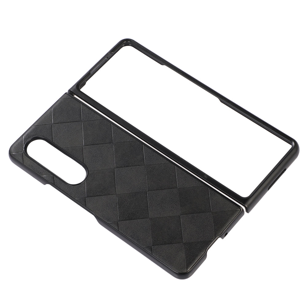 Grid Texture Phone Case for Samsung Galaxy Z Fold3 5G, PU Leather Coated PC + TPU Hybrid Cover Shell