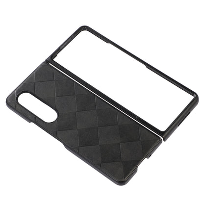 Grid Texture Phone Case for Samsung Galaxy Z Fold3 5G, PU Leather Coated PC + TPU Hybrid Cover Shell