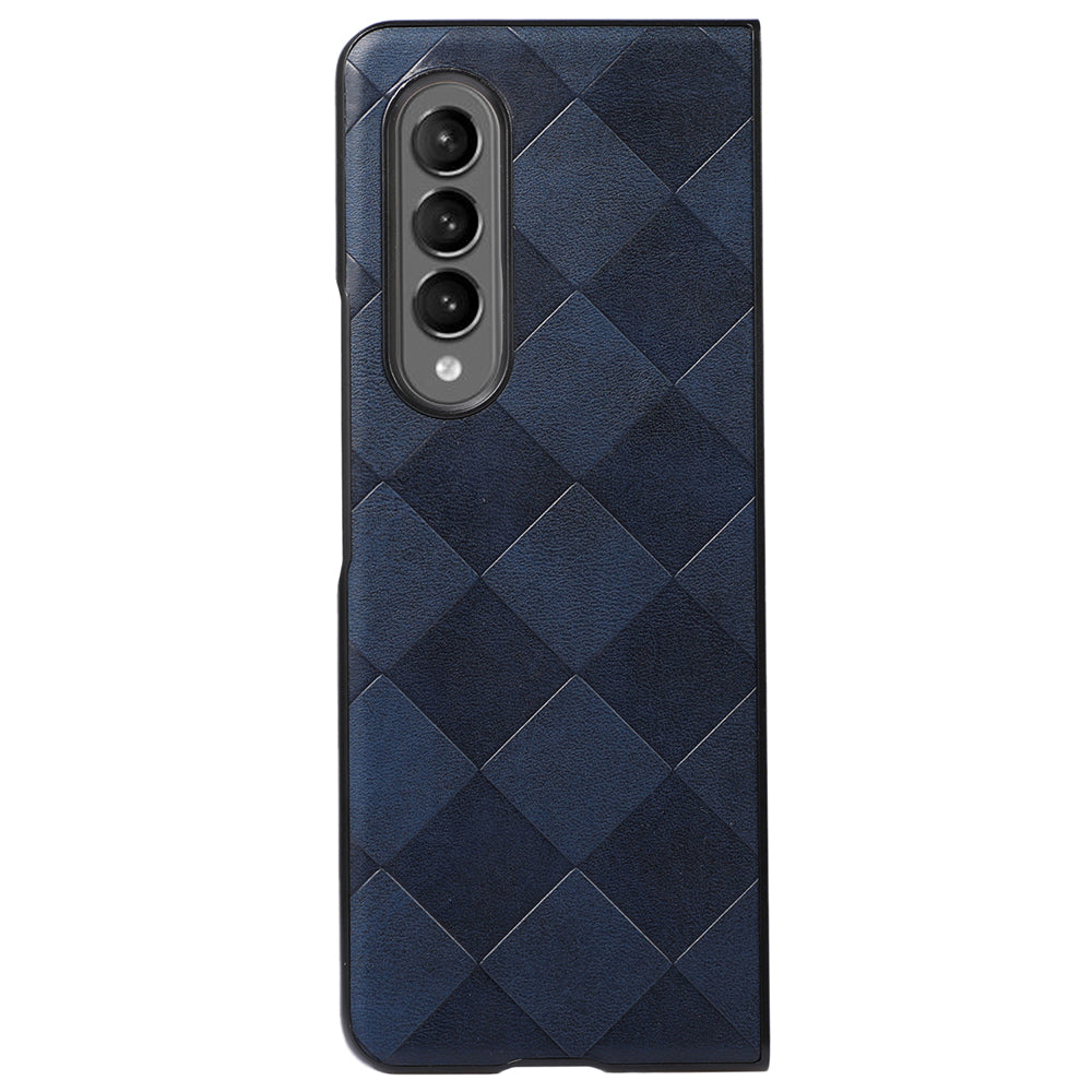 Grid Texture Phone Case for Samsung Galaxy Z Fold3 5G, PU Leather Coated PC + TPU Hybrid Cover Shell
