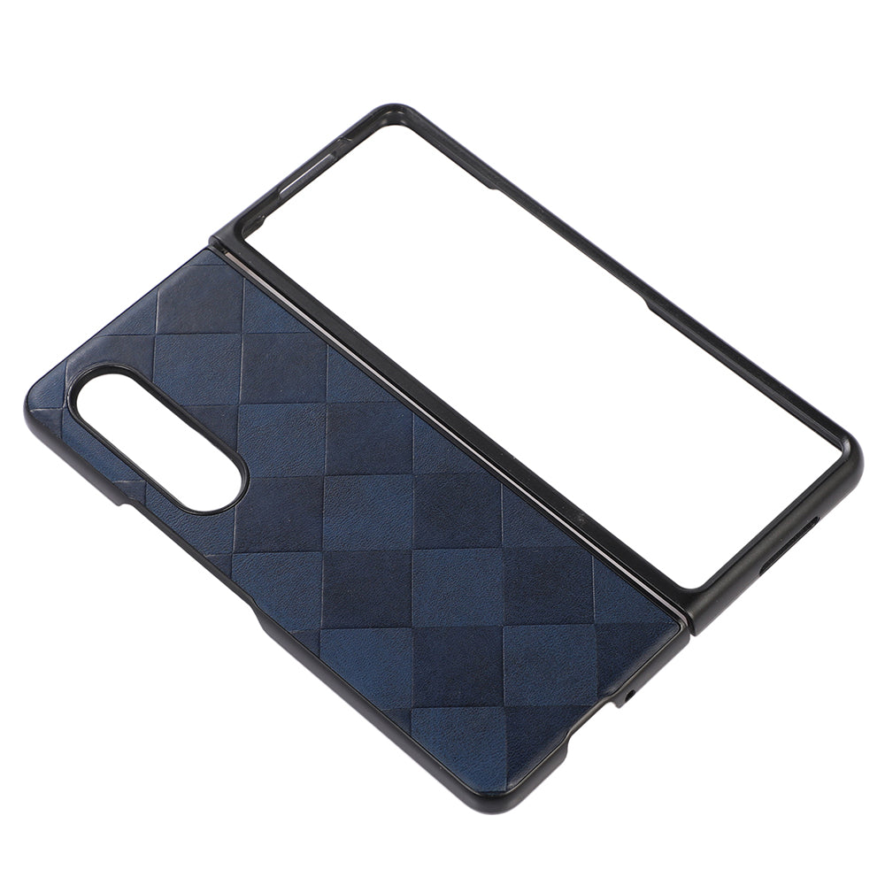 Grid Texture Phone Case for Samsung Galaxy Z Fold3 5G, PU Leather Coated PC + TPU Hybrid Cover Shell