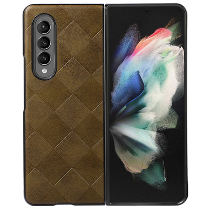 Grid Texture Phone Case for Samsung Galaxy Z Fold3 5G, PU Leather Coated PC + TPU Hybrid Cover Shell