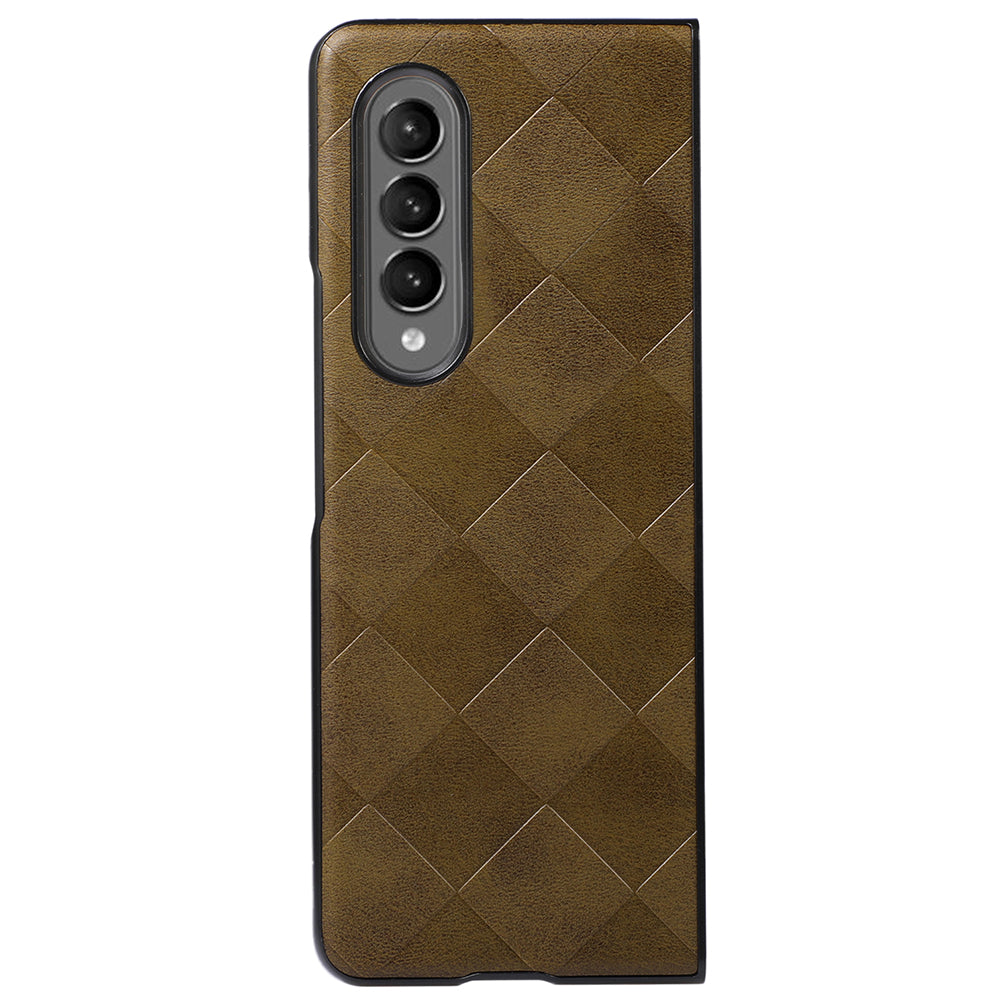 Grid Texture Phone Case for Samsung Galaxy Z Fold3 5G, PU Leather Coated PC + TPU Hybrid Cover Shell