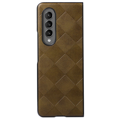 Grid Texture Phone Case for Samsung Galaxy Z Fold3 5G, PU Leather Coated PC + TPU Hybrid Cover Shell