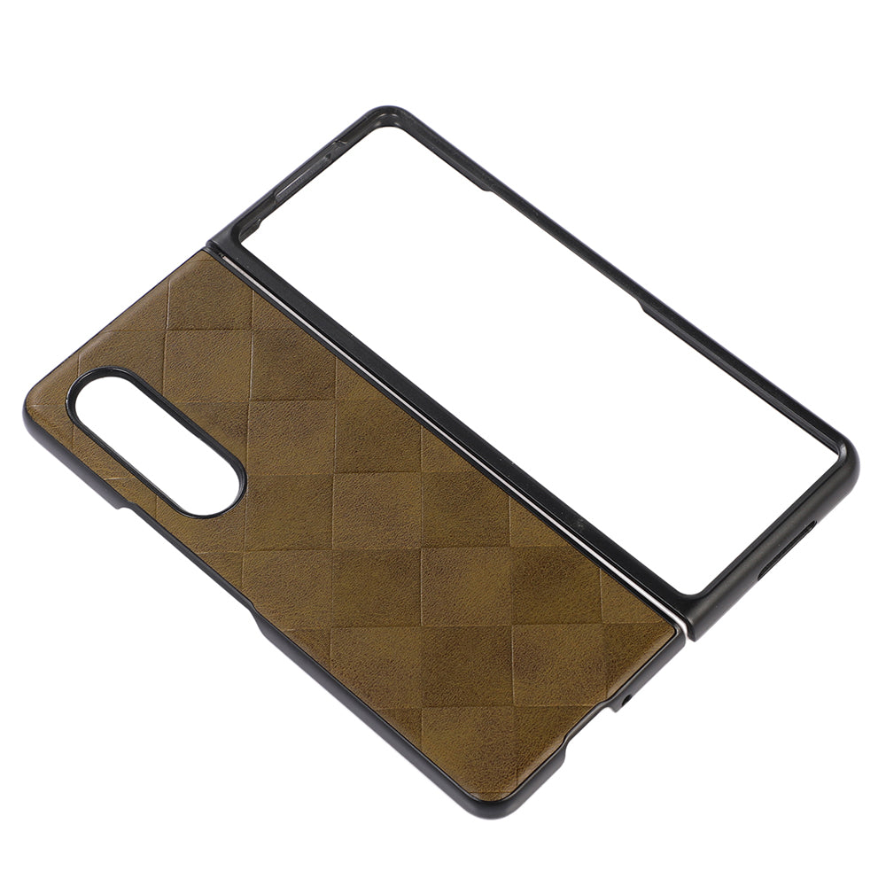 Grid Texture Phone Case for Samsung Galaxy Z Fold3 5G, PU Leather Coated PC + TPU Hybrid Cover Shell